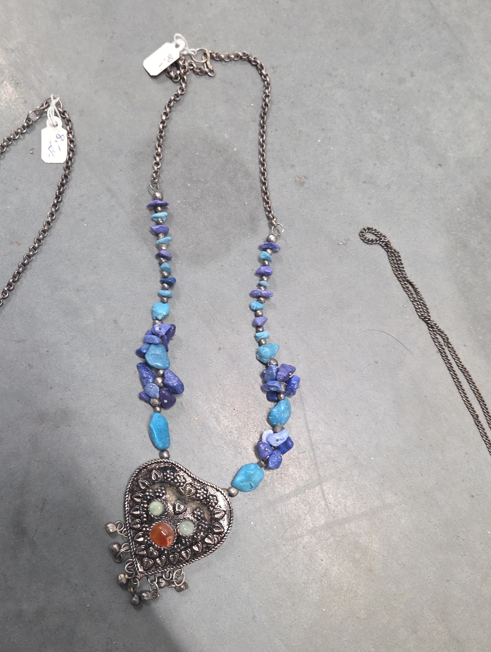 Bohemian Blue Gemstone Pendant Necklace with Silver Filigree